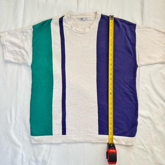 Zara White and Green Short Sleeve Tee with Colorblock Design - Picture 4 of 6